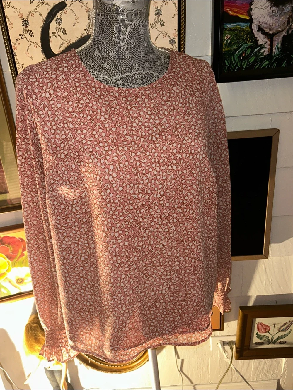 J. Crew Dusty Rose Floral Long-Sleeve Blouse